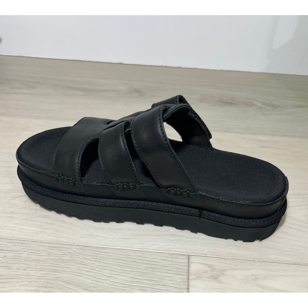 NEW UGG GOLDENSTAR HI SLIDE LEATHER BLACK PLATFORM SANDALS Sz 8 - Picture 6 of 10